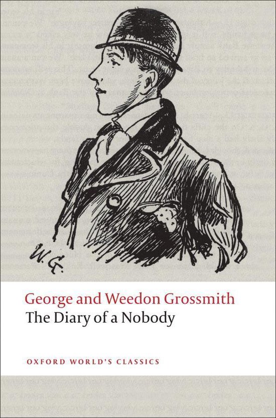 Omslag van "The Diary of a Nobody" met een zwart-witte tekening van een man in pak met hoed.