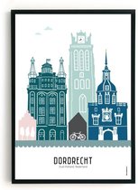 Skyline Poster Dordrecht Kleur in Kunststof Fotolijst