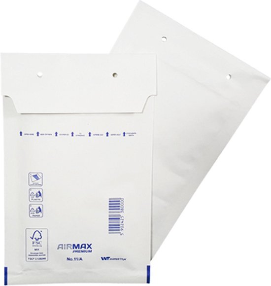200X Airmax bubbeltjes envelop A/11, wit, FSC-gecertificeerd, binnenmaat 100x160mm.