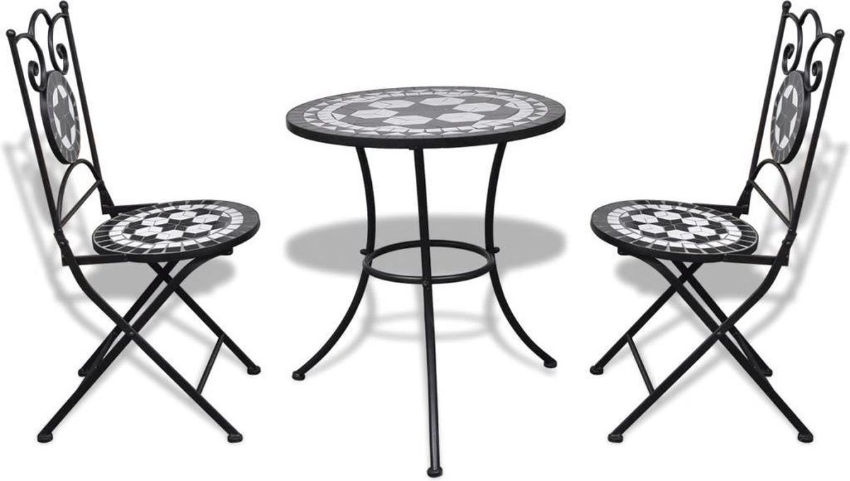 Bistrotafel met 2 stoelen 60 cm mozaïek zwart/wit (incl. Fleecedeken) |  bol.com