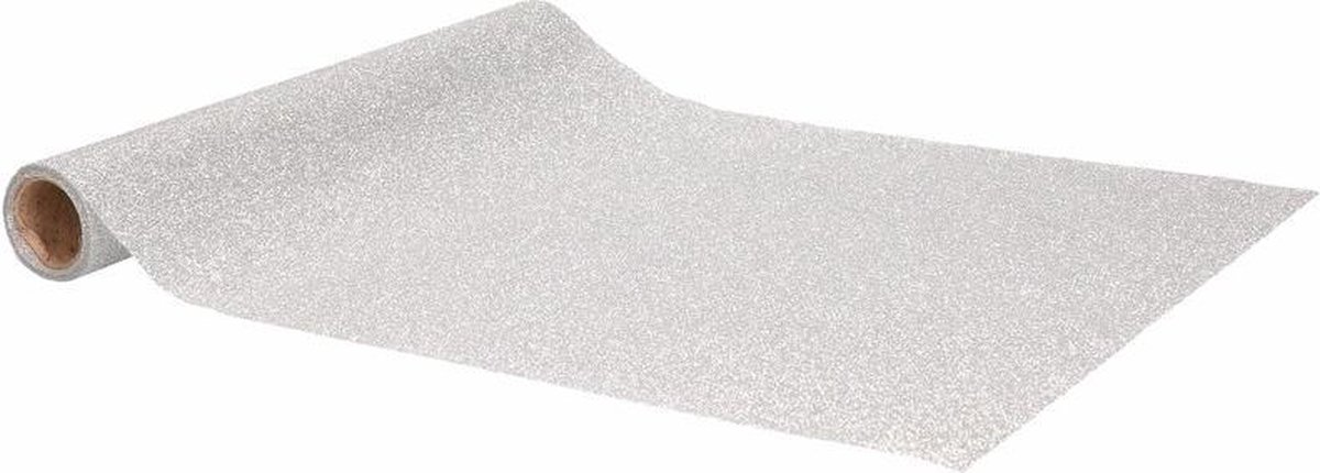 Home & Styling Tafelloper - zilver - glitters - L250 x B28 cm - polyester - tafelkleed loper