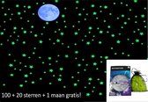 100 sterren (20 sterren + 1 grote maan extra) Nieuw met verbeterde kwaliteit plakstickers! - Warm zacht geel licht - Sterrenhemel - Lichtgevende sterren - Realistische maan - Zacht