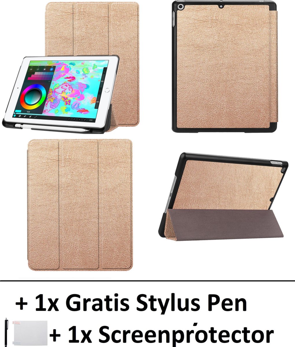 Smart Cover Book Case Hoes Geschikt Voor Apple iPad 9.7 Inch 2017/2018 Tri-Fold Multi-Stand Flip Sleeve - Rose Goud Kleurig