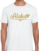 Aloha goud glitter hawaii t-shirt wit heren XL