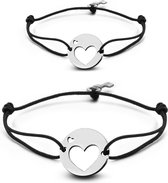 Key Moments 8KM-C00009 - Duo armband met stalen open hart en sleutel - one-size (s en m) - zilverkleurig