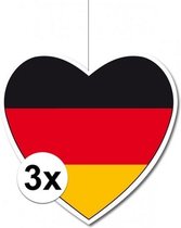 3x Hangdecoratie hart Duitsland14 cm - Duitse vlag EK/WK landen versiering