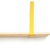 Leren plankdrager XL Okergeel - 2 stuks - 120 x 4 cm- Industriële plankendragers XL - extra lang -  met  koperkleurige schroeven