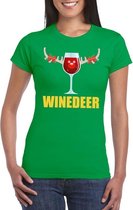 Foute Kerst t-shirt wijntje Winedeer groen voor dames S