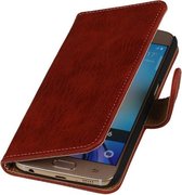 Étui portefeuille en bois rouge de type livre Samsung Galaxy S5