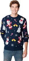 Foute Kersttrui "Happy Christmas" - Heren | Mannen - Dames | Vrouwen - Volwassen Maat M - Medium - Donkerblauw