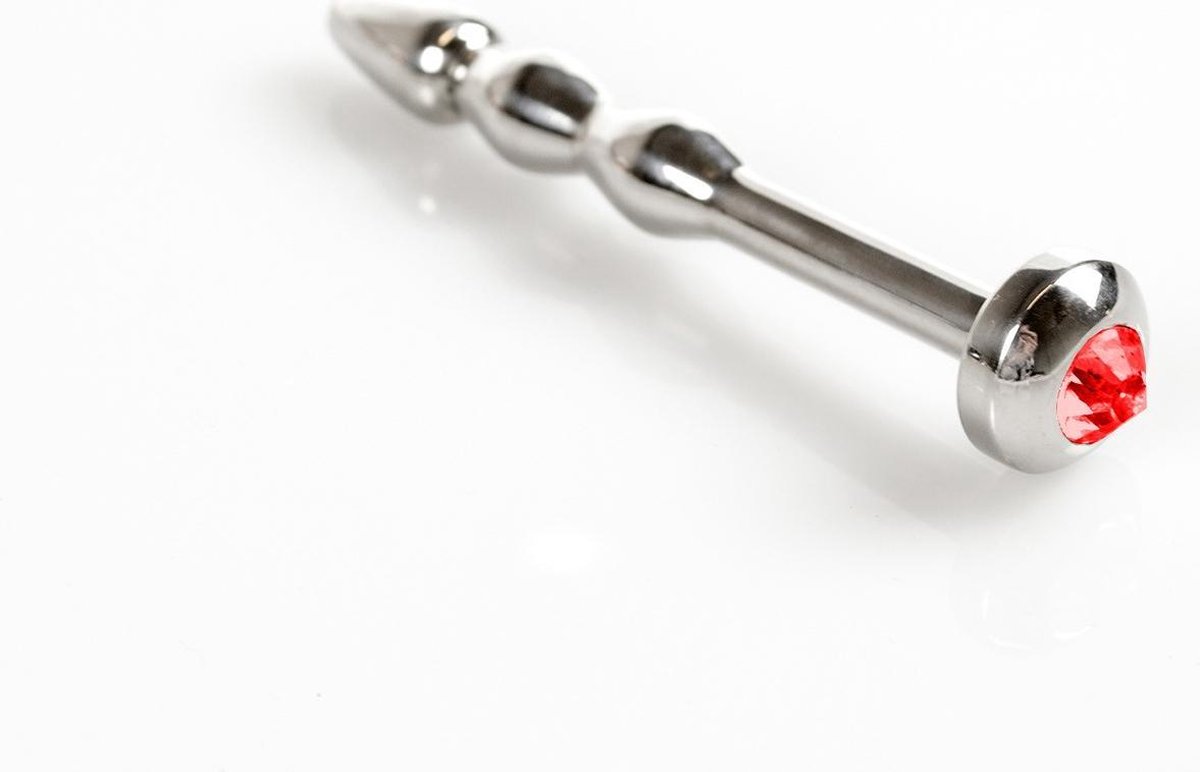 Goedkoopste Buttplug extra lang met rood kristal RVS