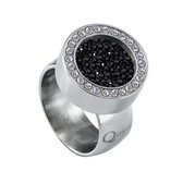 Quiges RVS Schroefsysteem Ring met Zirkonia Zilverkleurig Glans 18mm met Verwisselbare Zirkonia Zwart 12mm Mini Munt