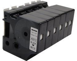KATRIZ® huismerk label tape voor Dymo 45013 | LabelManager PNP/LabelPoint 150/Protable Labeler PL200/RhinoPRO 5200/6000 | Zwart op Wit | 12mm*7m | 6 stuks