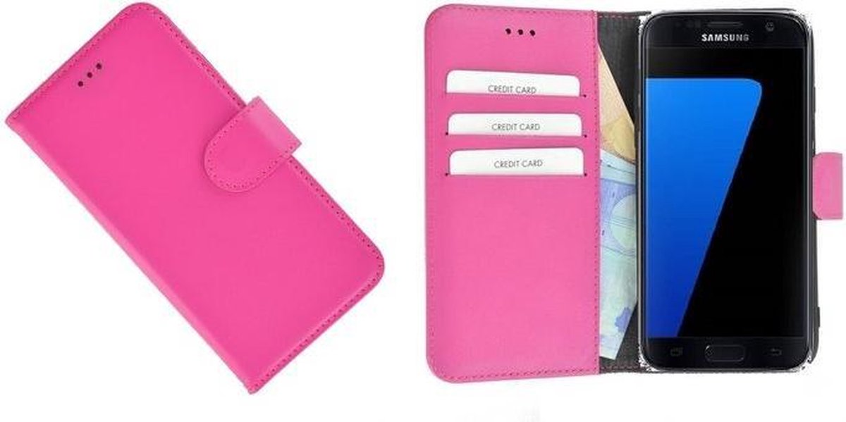 Pearlycase® Geschikt voor Samsung Galaxy S7 Hoesje Echt Leder Wallet Bookcase Roze