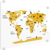 Wereldkaart dieren geel Plexiglas 300x200 cm