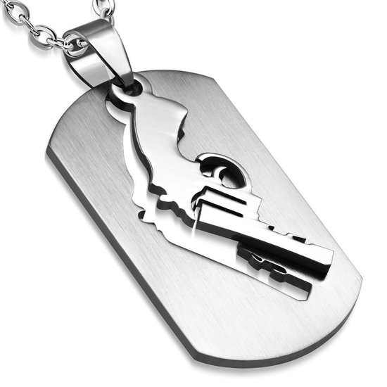 Amanto Ketting Deacan - 316L Staal - Dogtag - Pistool - 23x40mm - 60cm
