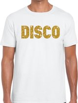 Disco goud glitter tekst t-shirt wit heren - Disco party kleding XXL