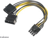 Akasa 4pin Molex to 6+2pin PCIe adapter, 2 x 4pin Molex male connectors to 6+2pin PCIe female power connector