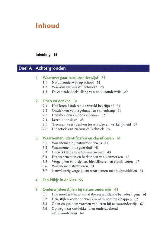 Inhoudsopgave van het boek 'Praktische didactiek voor natuuronderwijs'.