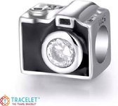 Symbolen - Zilveren bedels - Bedel Camera | Zilver en zwart | 925 Sterling Zilver - Geschikt voor alle merken - Met 925 zilver certificaat - In mooie cadeauverpakking - Moederdag