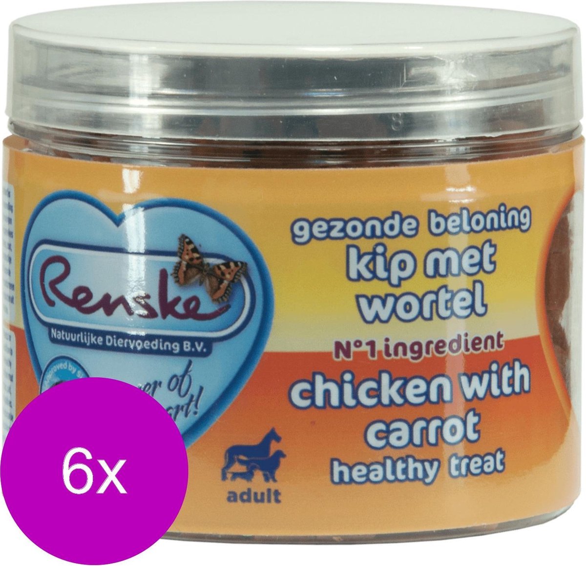 Renske Gezonde Beloning Hartjes 100 g - Hondensnacks - 6 x Kip&Wortel
