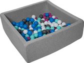 Ballenbak vierkant - grijs - 90x90x30 cm - met 150 wit, blauw, roze, grijs en turquoise ballen