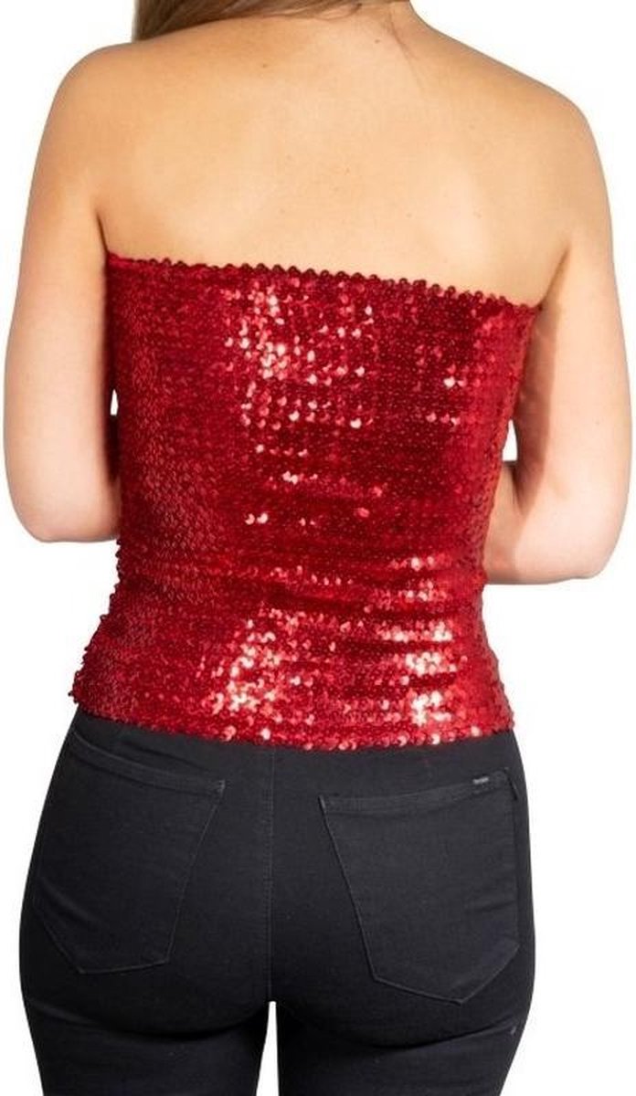 Rode glitter pailletten disco strapless topje/ shirt dames | bol.com