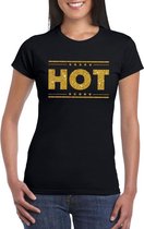 Zwart Hot shirt in gouden glitter letters dames S