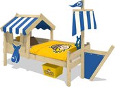 WICKEY Kinderbed, Eenpersoonsbed CrAzY Finny blauw dekzeil Houten bed 90 x 200 cm
