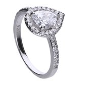 Diamonfire - Zilveren ring met steen Maat 19 - Bridal - Zirkonia - Druppel - Vintage