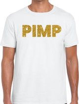 Pimp gouden glitter tekst t-shirt wit heren - heren shirt Pimp XXL