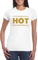 Wit Hot shirt in gouden glitter letters dames XL