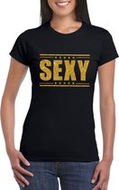 Zwart Sexy shirt in gouden glitter letters dames XL