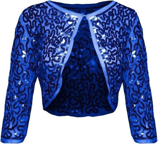 Behoren Ontcijferen Decoratie Blauwe glitter pailletten disco bolero/ omslag jasje dames | bol.com