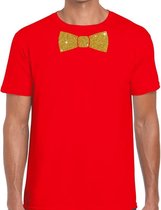 Rood fun t-shirt met vlinderdas in glitter goud heren S