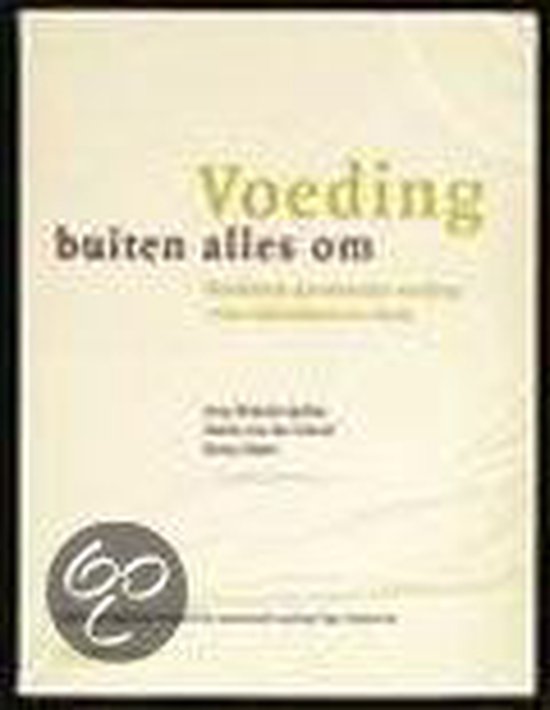 Boek "Voeding buiten alles om", met de titel in goudkleurige letters, op een crèmekleurige achtergrond.