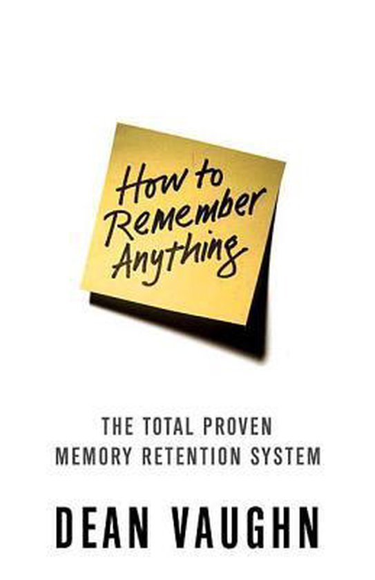 Boek "How to Remember Anything" met een gele post-it met de titel in zwarte letters.