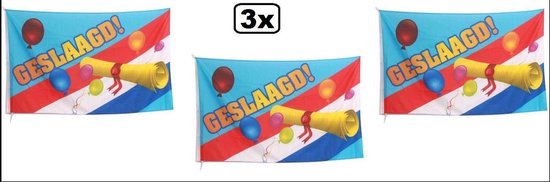 3x Vlag Nederland geslaagd 150 x 90 cm