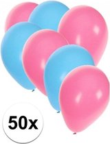50x ballonnen lichtblauw en lichtroze - knoopballonnen