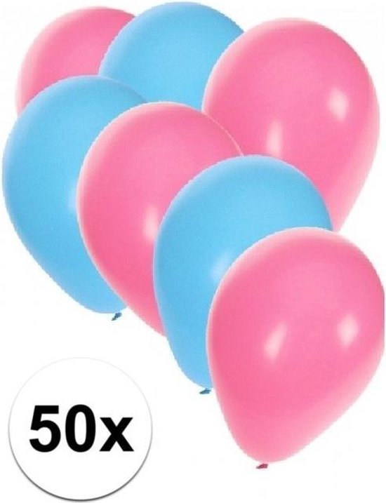 50x ballonnen lichtblauw en lichtroze - knoopballonnen