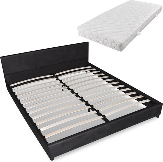 vidaXL Bed met matras kunstleer zwart 180x200 cm