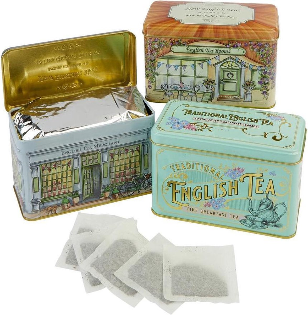 New English Teas Vintage English Tea Selection 3 Tins met totaal 3x40