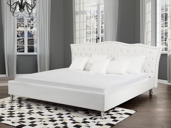 Bed wit met lattenbodem, tweeepersoonsbed 160x200 cm, leren bed, METZ |  bol.com