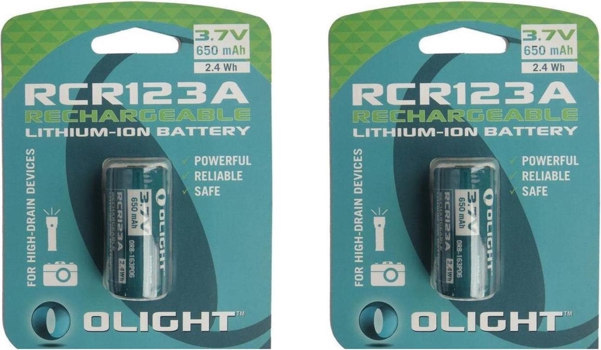 2 Stuks - Olight RCR123A 650mAh 3.7V oplaadbare batterij