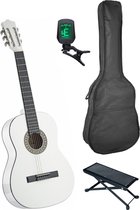 Brandon C2WH witte 4/4 klassieke gitaar pakket met stemapparaat, draagtas en voetbank