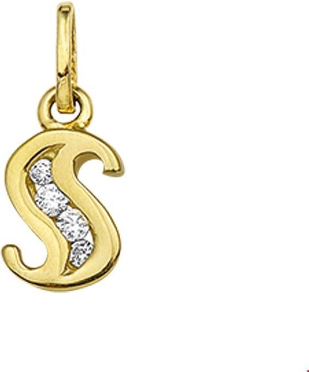 Geelgouden Bedel letter S zirkonia 4006253