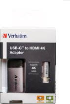 Verbatim 49143 video kabel adapter 0,01 m USB C HDMI Zwart, Zilver