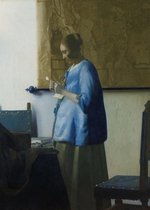 Poster Brieflezende Vrouw In Het Blauw - Johannes Vermeer - 70x50 cm - Gouden Eeuw