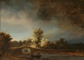 Poster Landschap Met Stenen Brug - Rembrandt van Rijn - 50x70 cm - Gouden Eeuw