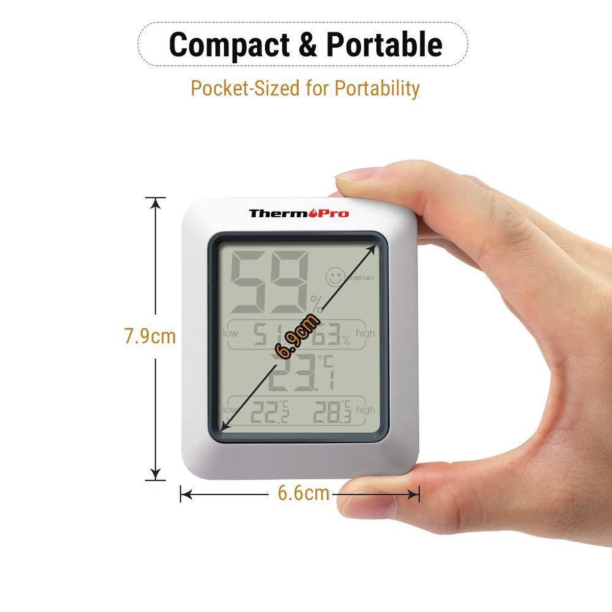 Thermomètre-hygromètre ThermoPro TP50 - Numérique, Intérieur, Blanc, Avec Piles